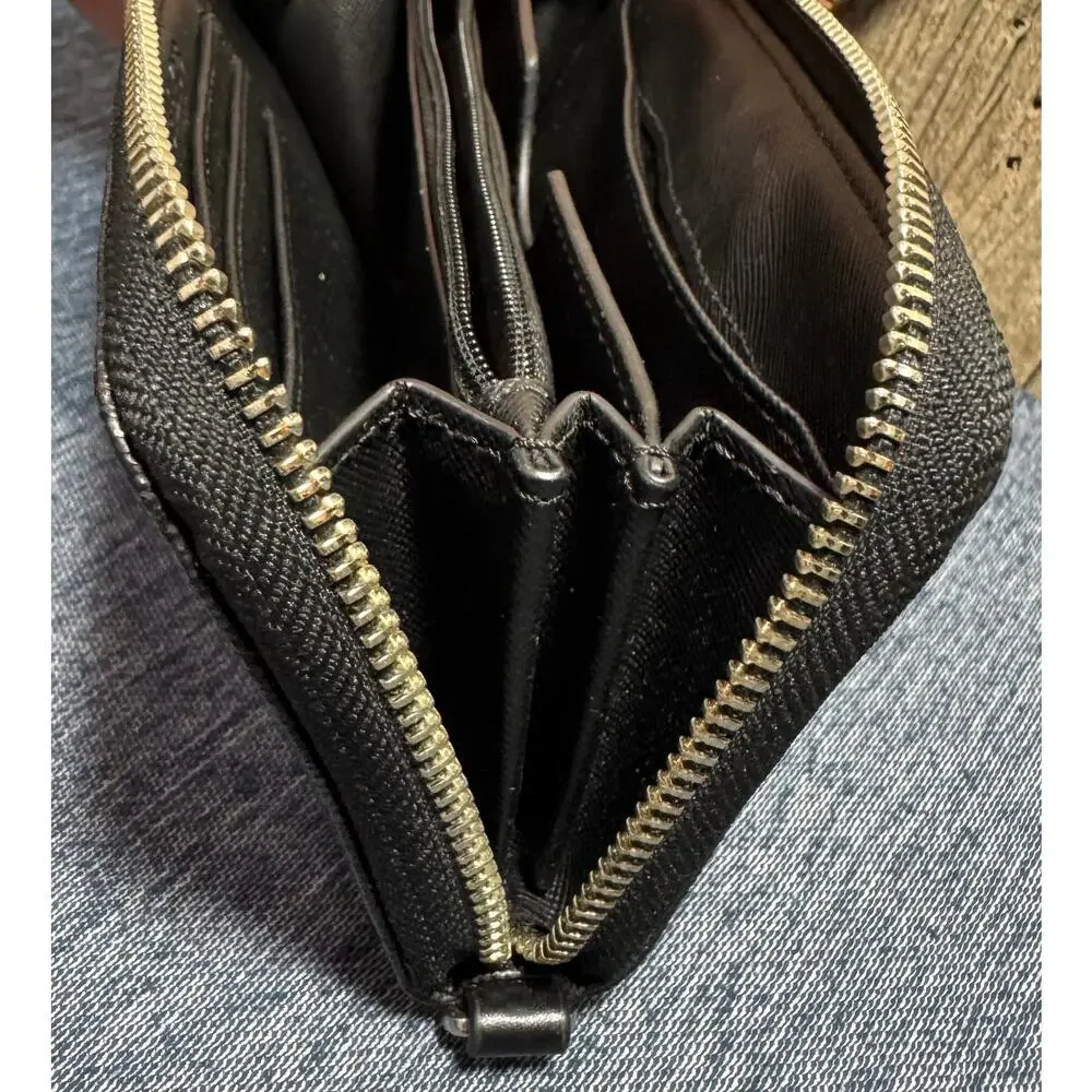 Black Michael Kors Jet Set Travel Continental Zip-Around Wallet Monogram Logo - Picture 8 of 8